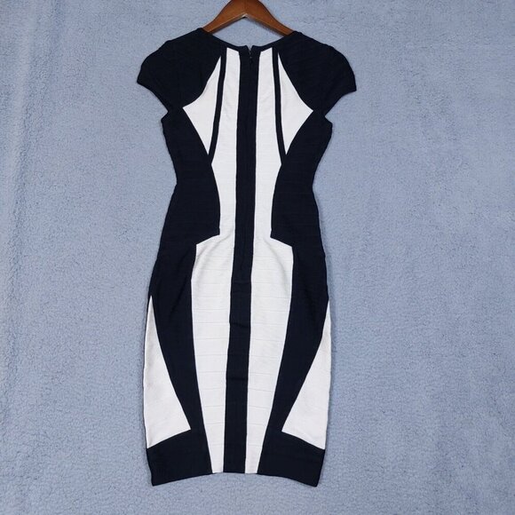 Herve Leger Akira Dress Women's XS Black White Colorblock Bandage Bodycon Fitted - Picture 2 of 10